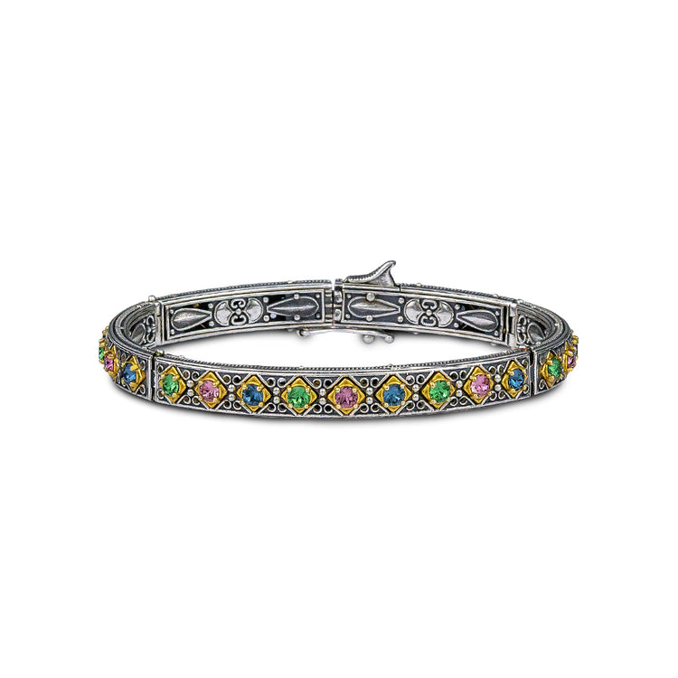 Sterling Silver Bangle Bracelet with Multicolour Swarovski Crystals B100