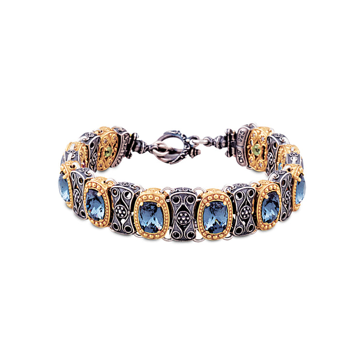 Sterling Silver Reversible Bracelet with Swarovski Crystals or Cat Eye Stones and Semi-precious Stones B69