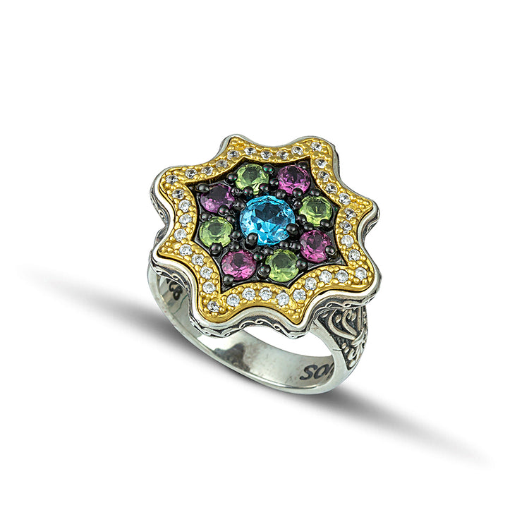Sterling Silver Ring with Semi-Precious Gemstones and Zircon D113