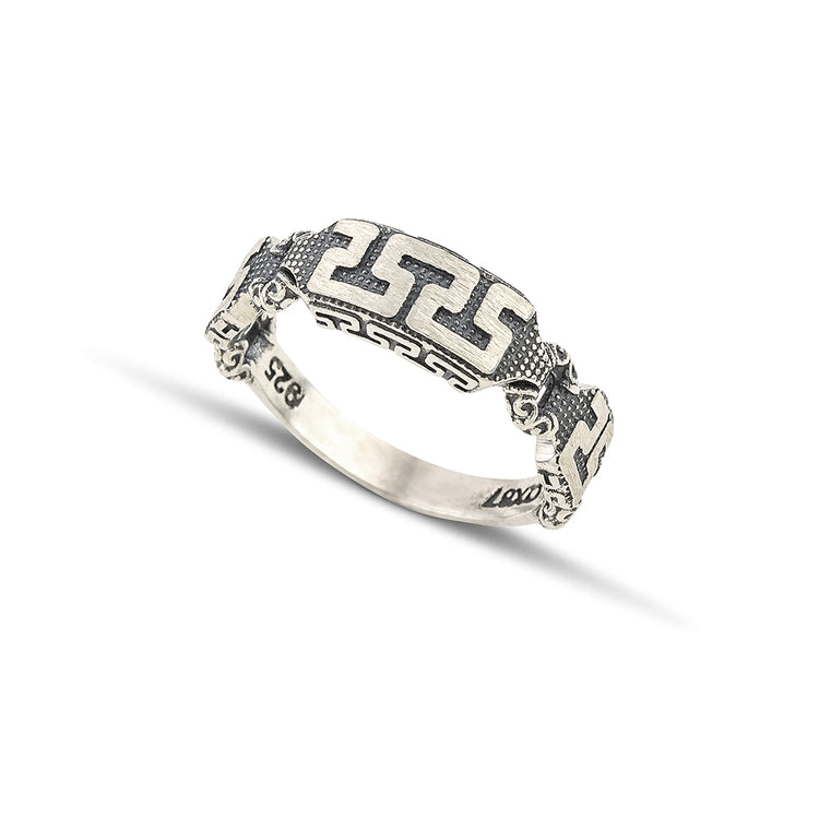 Sterling Silver Band Ring with Meander Motifs D152-1