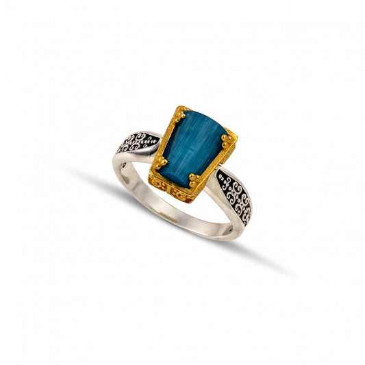 Sterling Silver Ring with Cat Eye stones D184-1