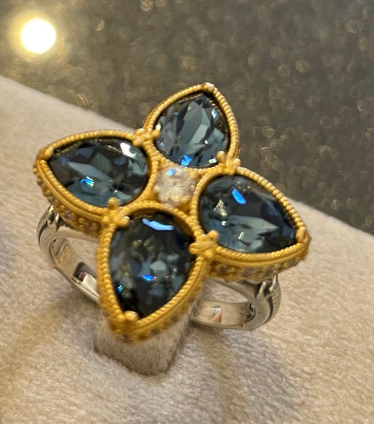 Floral Cocktail Ring with Teardrop Shape Swarovski Crystals and Zircon D156