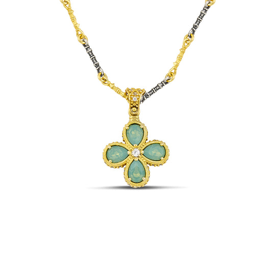 Floral Pendant with Pear Shaped Swarovski Crystals and Zircon M155