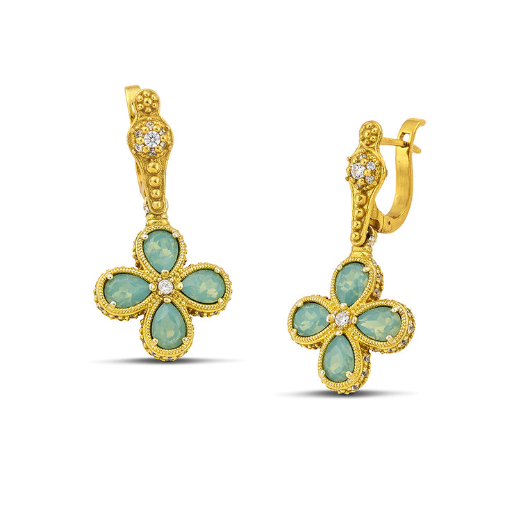 Floral Drop Earrings with Pear Shaped Swarovski Crystals and Zircon S155