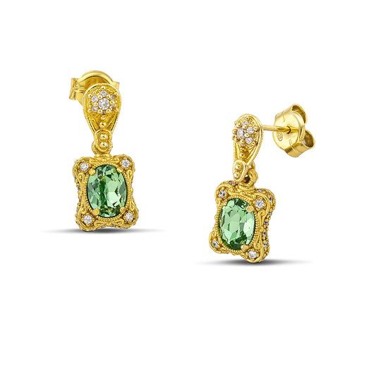 Drop Earrings with Oval Swarovski Crystals on Gold Bezels and Zircon S159
