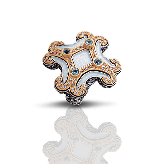 Sterling SilverRing with Enamel Swiss Blue Topaz & Zircon D63