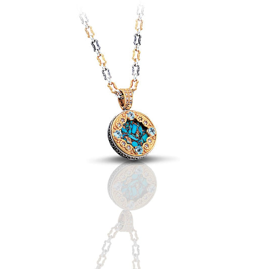 Sterling Silver Pendant with turqoise & semi-precious stones M67