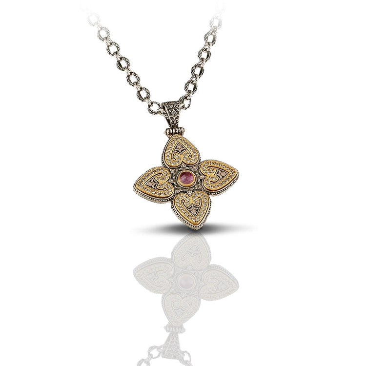 Pendant with Two-tone Chain , Zircon and Gemstone M86