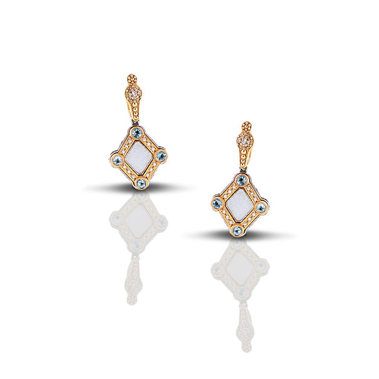 Sterling Silver Earrings with enamel , Swiss blue topaz & zircon S63