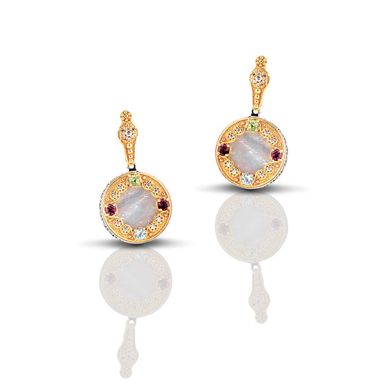 Sterling Silver Earrings with mother of pearl & semi-precious stones S67