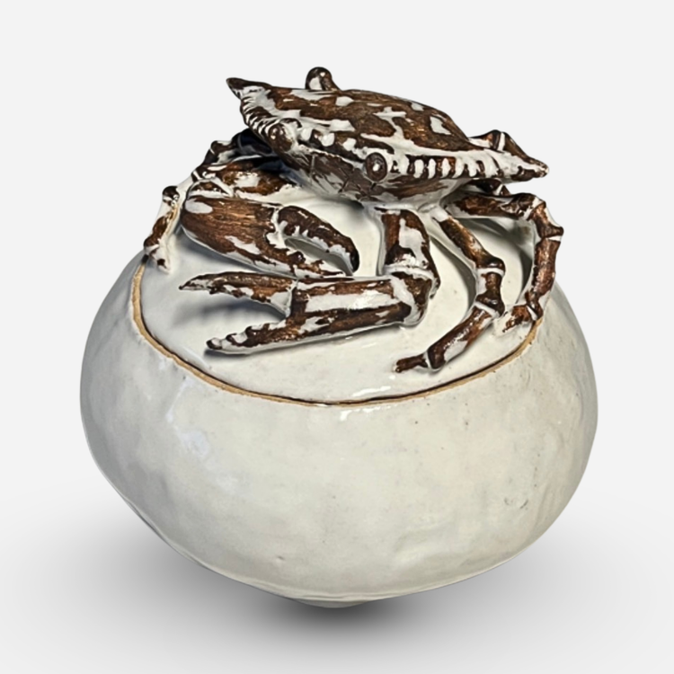 Lidded Crab Jar in Mediterranean White
