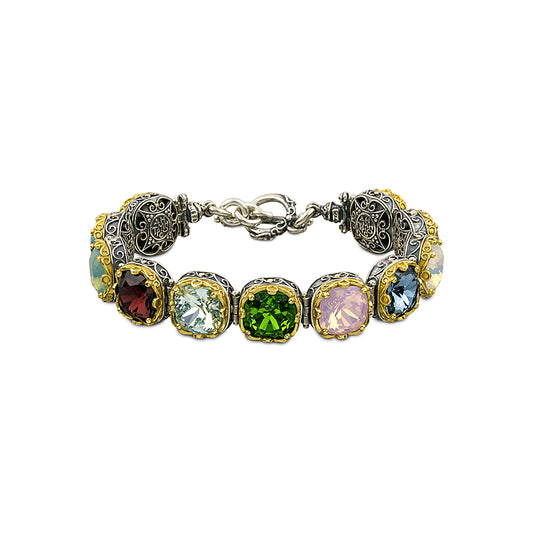 Sterling Silver Bracelet with multicolor Swarovski crystals B290