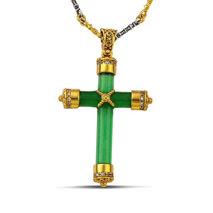 Sterling Silver Cross with Zircon Stones and Cat Eye C18