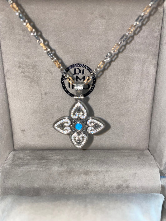 Pendant with Two-tone Chain , Zircon and Gemstone M86