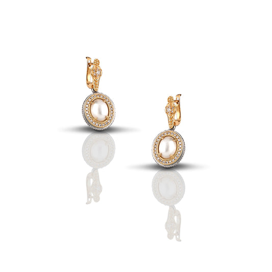 Sterling Silver Earrings with Pearl and Zircon S84