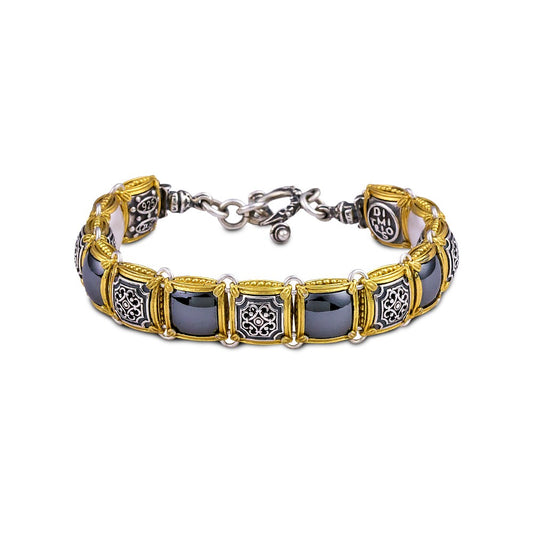 Sterling Silver Reversible Bracelet with Mother of Pearls and Black Onyx B89-1