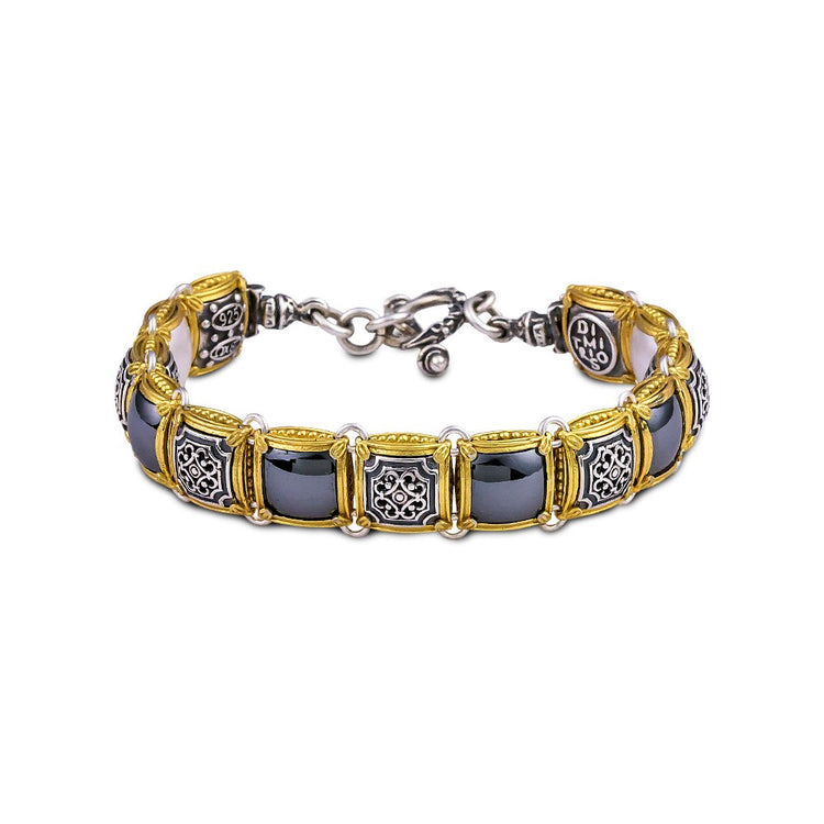 Sterling Silver Reversible Bracelet with Mother of Pearls and Black Onyx B89-1