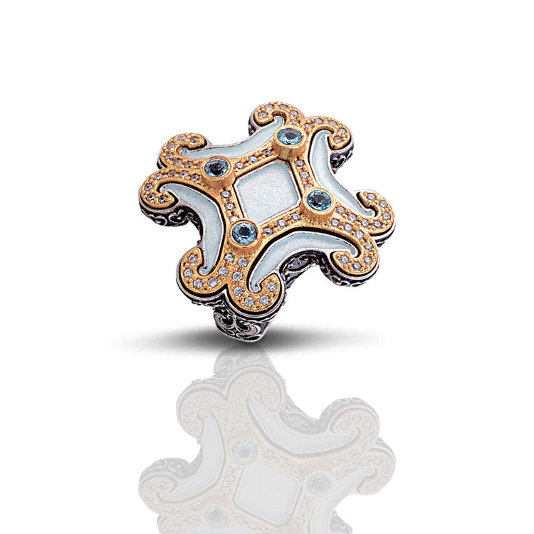 Sterling SilverRing with Enamel Swiss Blue Topaz & Zircon D63