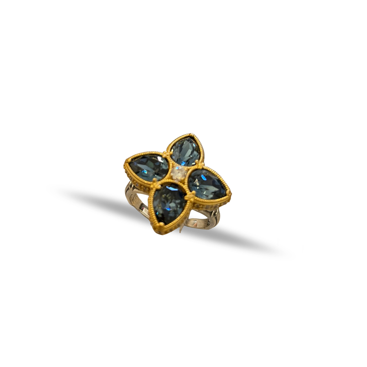 Floral Cocktail Ring with Teardrop Shape Swarovski Crystals and Zircon D156