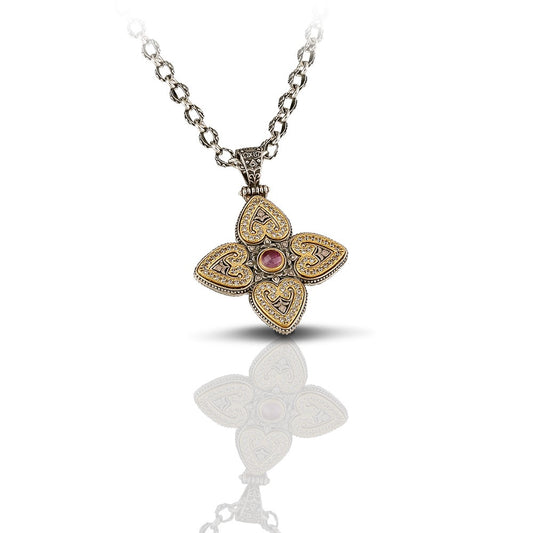 Pendant with Two-tone Chain , Zircon and Gemstone M86