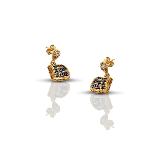 Sterling Silver Meander Earrings with Zircon Stones S9