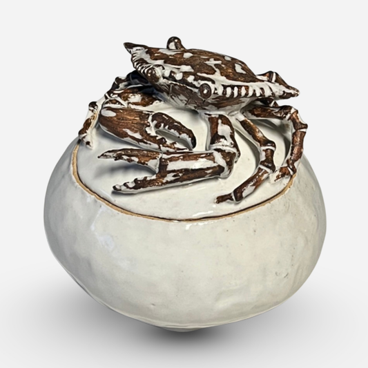 Lidded Crab Jar in Mediterranean White