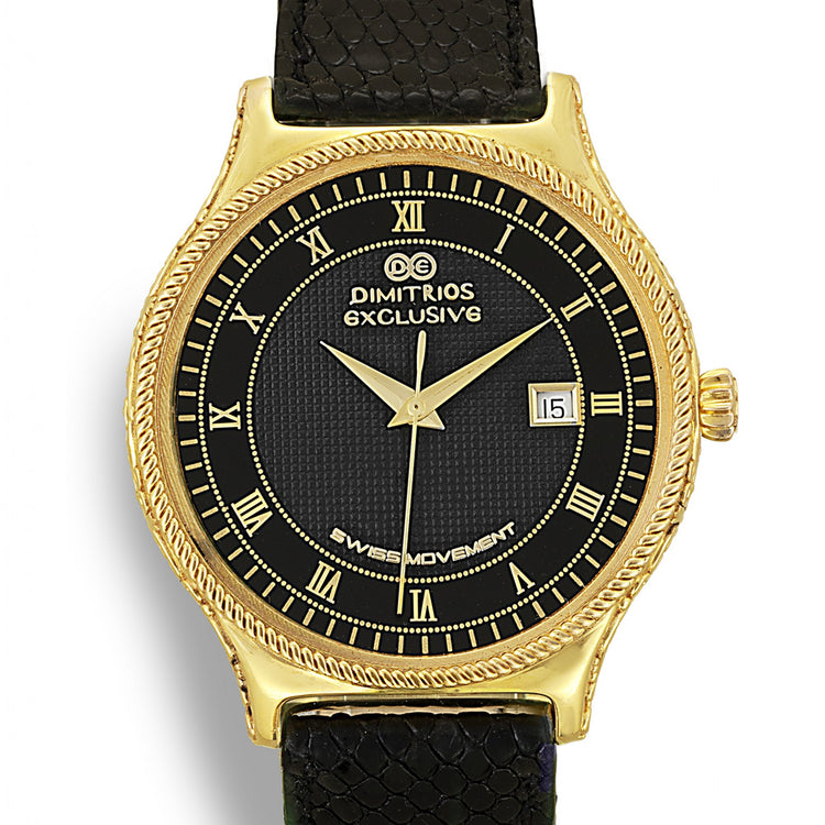 gold Watch With black leather